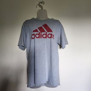Adidas Men's Short Sleeve Gray Tee with Red Logo